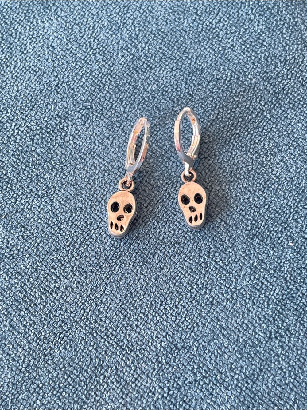 Silver-Tone Skull Charm Hoop Earrings - Silver
